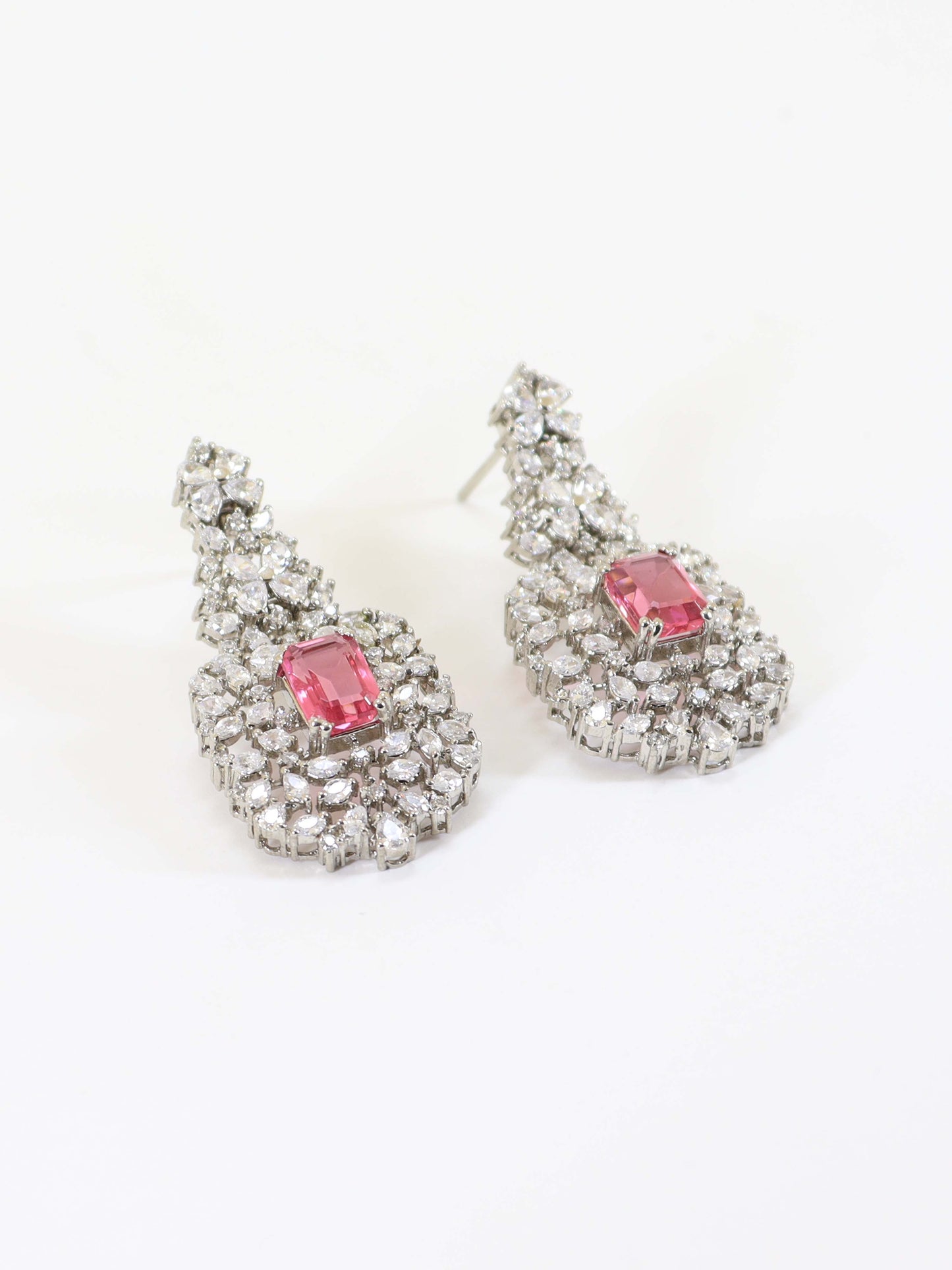 Necklace Set Studded With Zircons And Pink Zircons In 925 Silver.