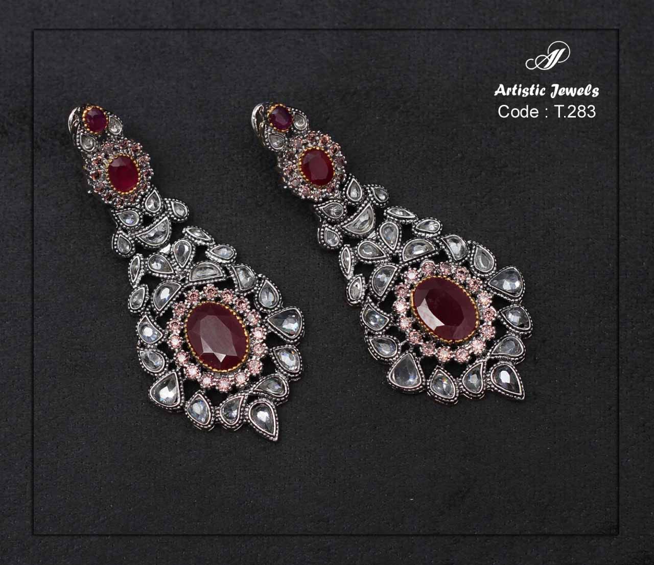 Polki Earings In Silver.