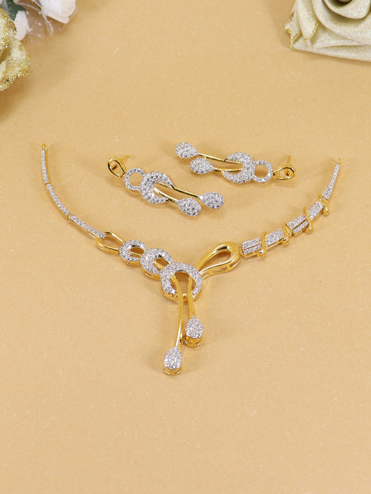 Necklace Set Studded With Zircons In 925 Silver.