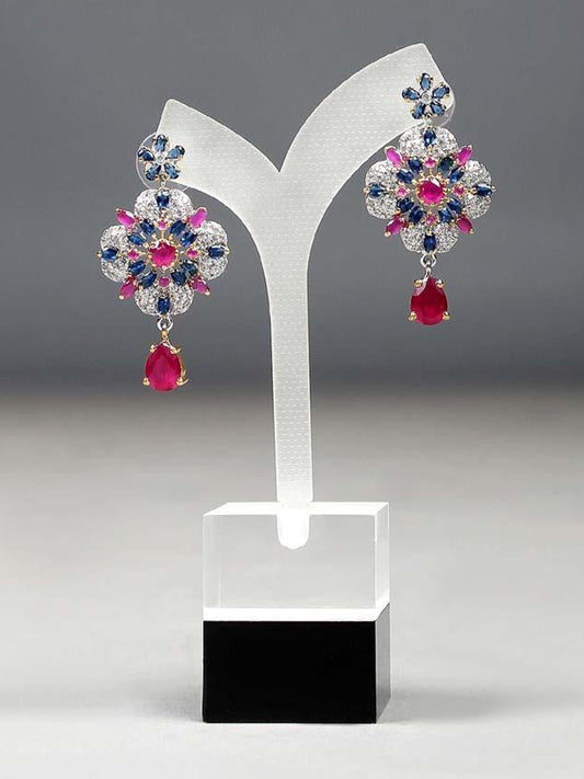 Earings Studded With Multicolor Stones In 925 Silver.