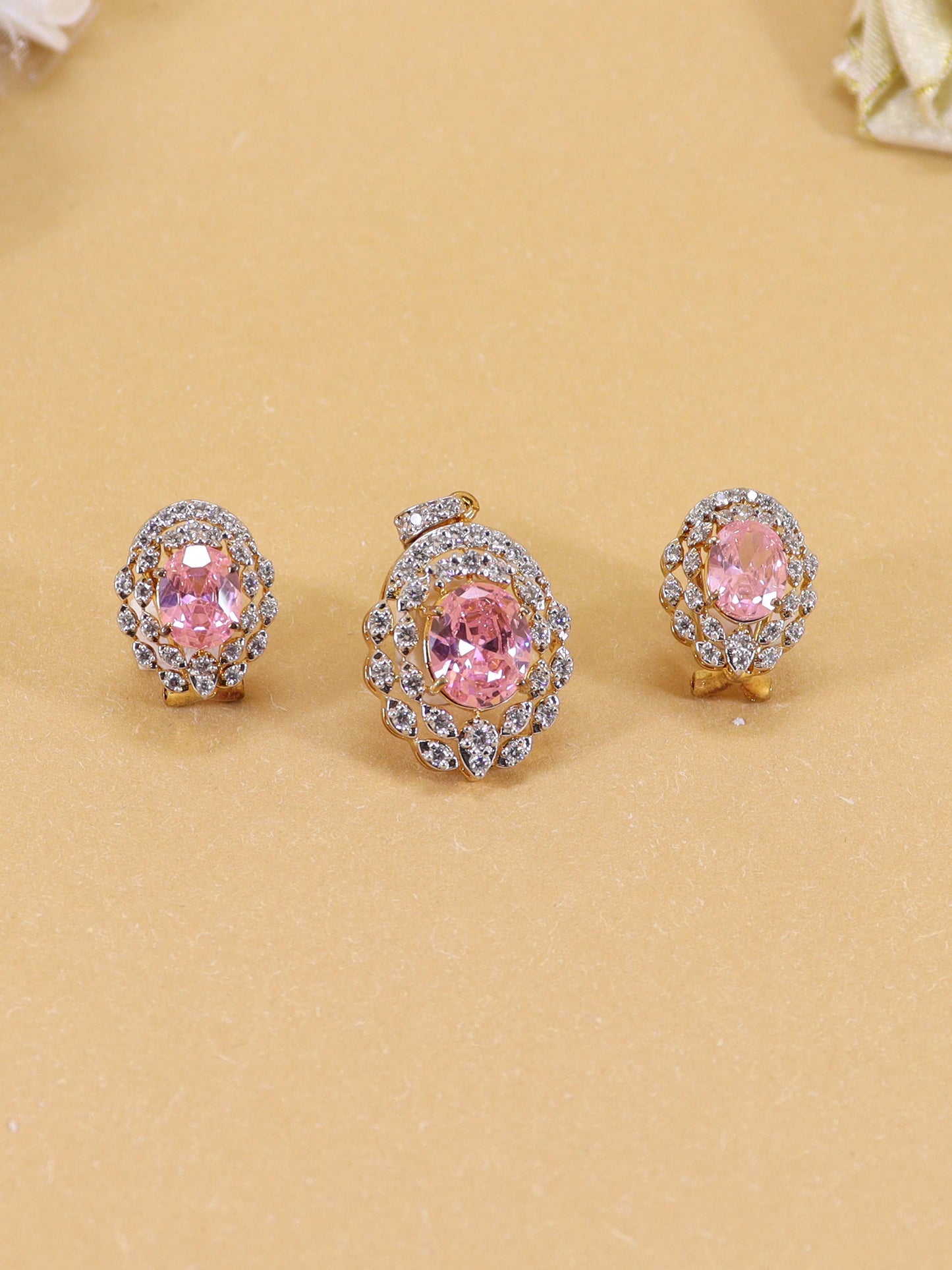 Locket Tops Studded Pink Zircons In 925 Silver.