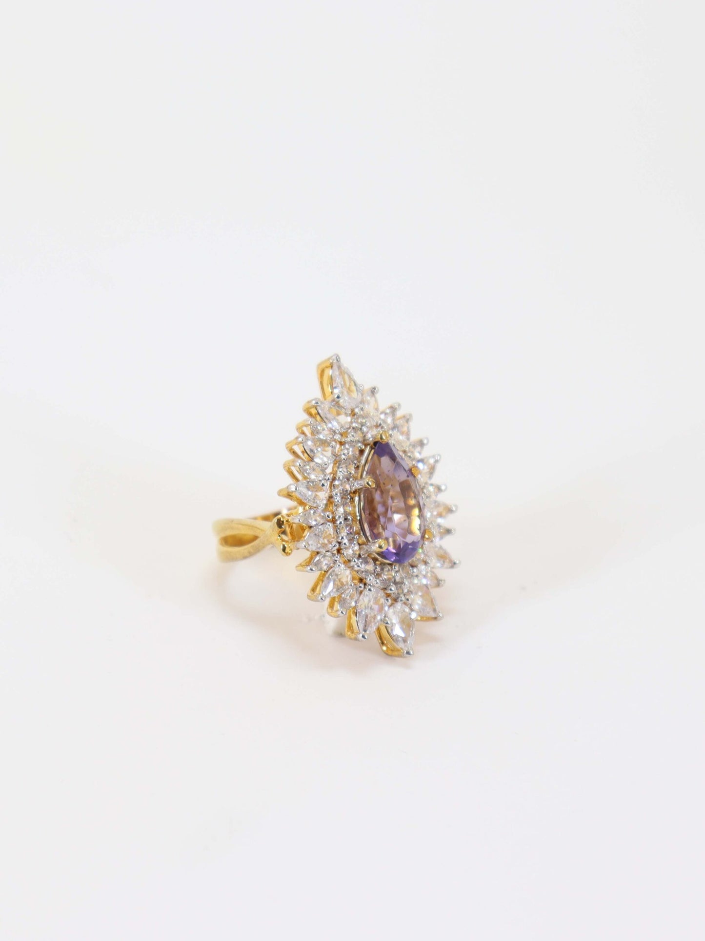 Ring Studded With Zircons And Semi-Precious Amethyst In Silver.