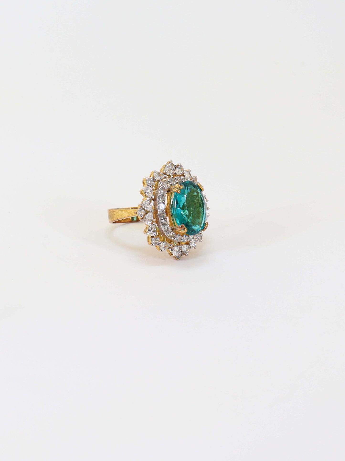 Ring Studded With Floride Color Stone In 925 Silver.