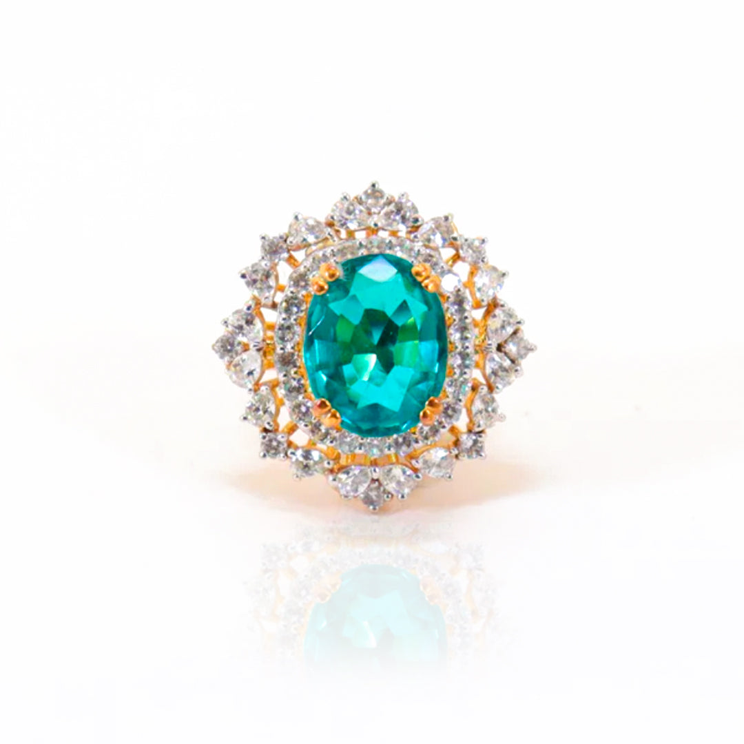 Ring Studded With Floride Color Stone In 925 Silver.