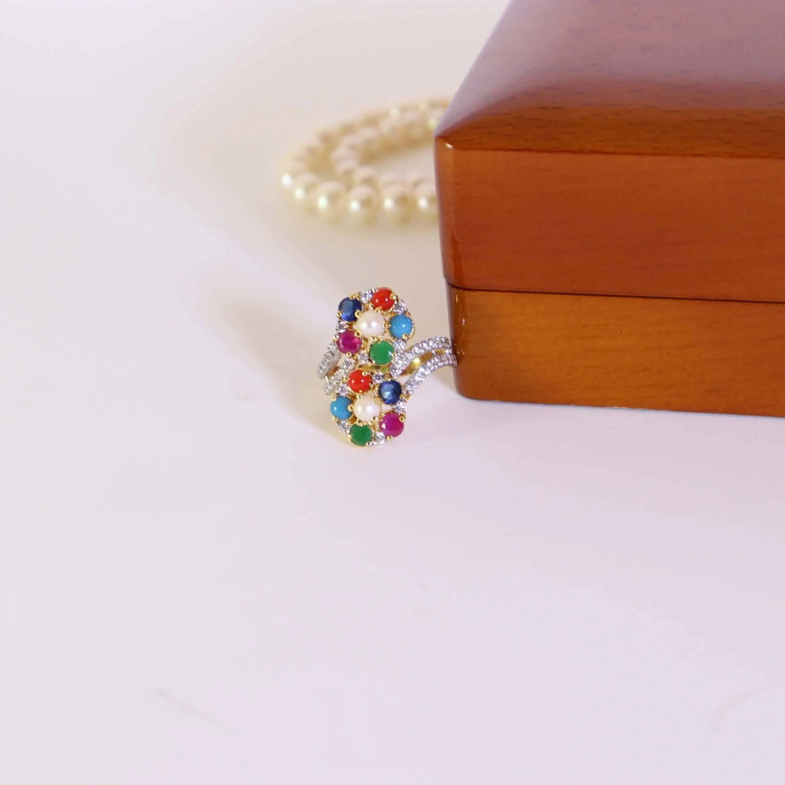 Ring With Multicolor Stone In 925 Silver.