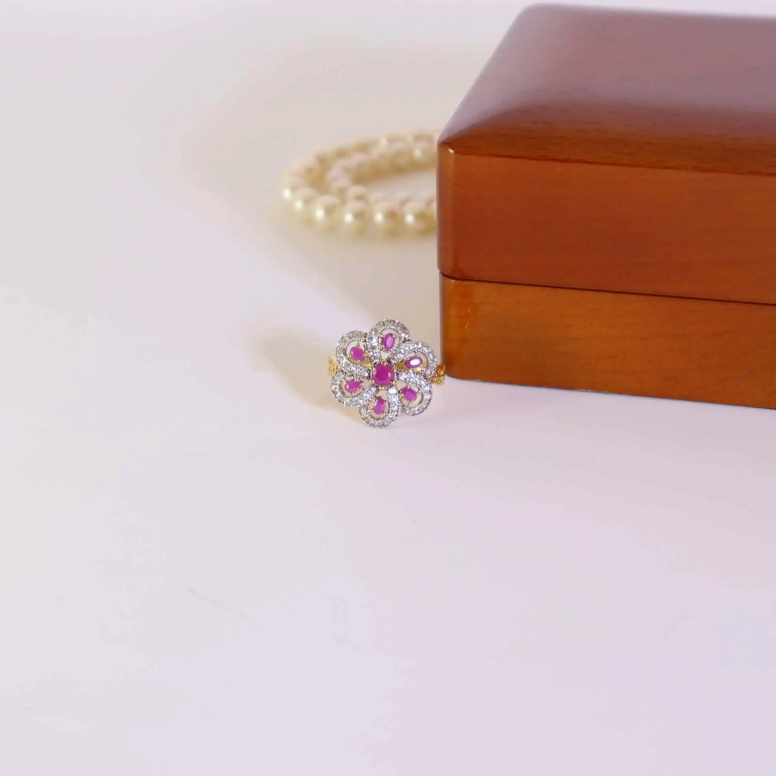 Ring Studded With Chatham In 925 Silver.