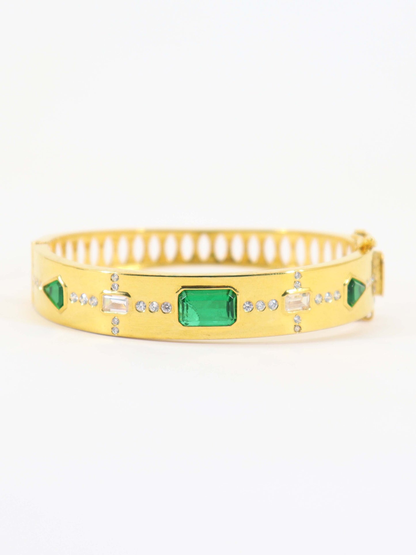 Bracelet Studded With Green Zircons In 925 Silver.