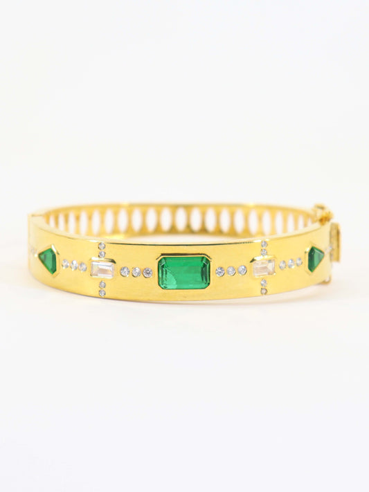 Bracelet Studded With Green Zircons In 925 Silver.