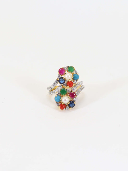 Ring With Multicolor Stones In 925 Silver.