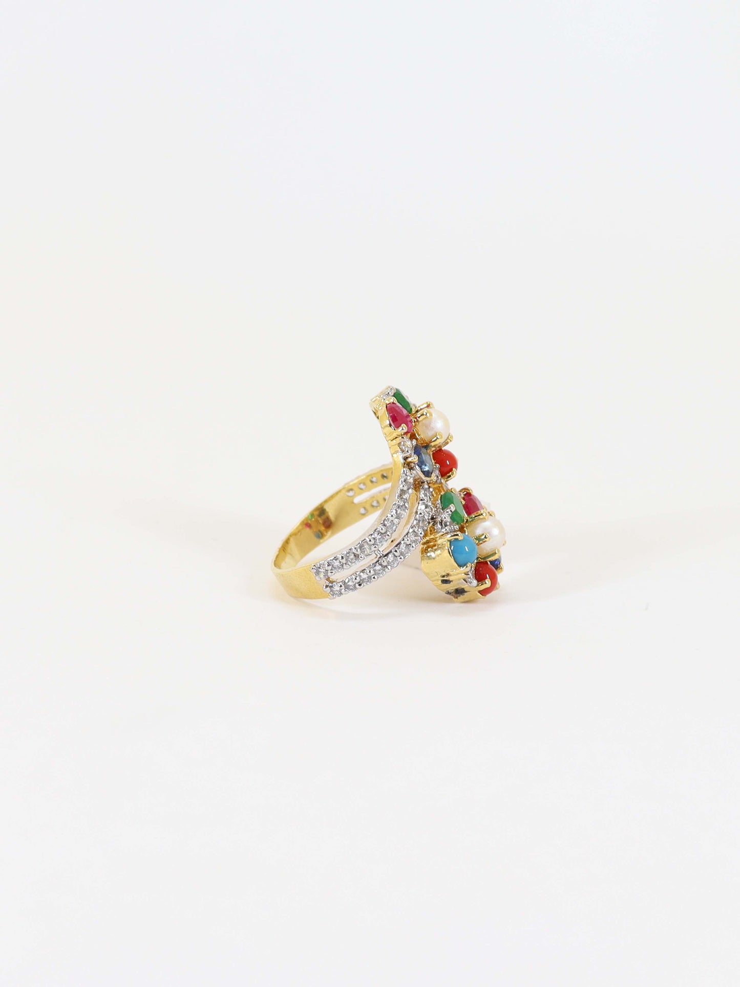 Ring With Multicolor Stones In 925 Silver.