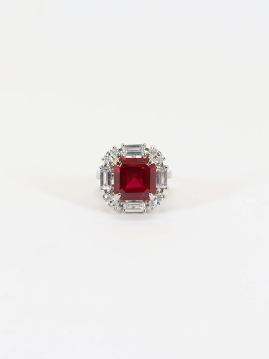 Ring Studded With Red Zircon In 925 Silver