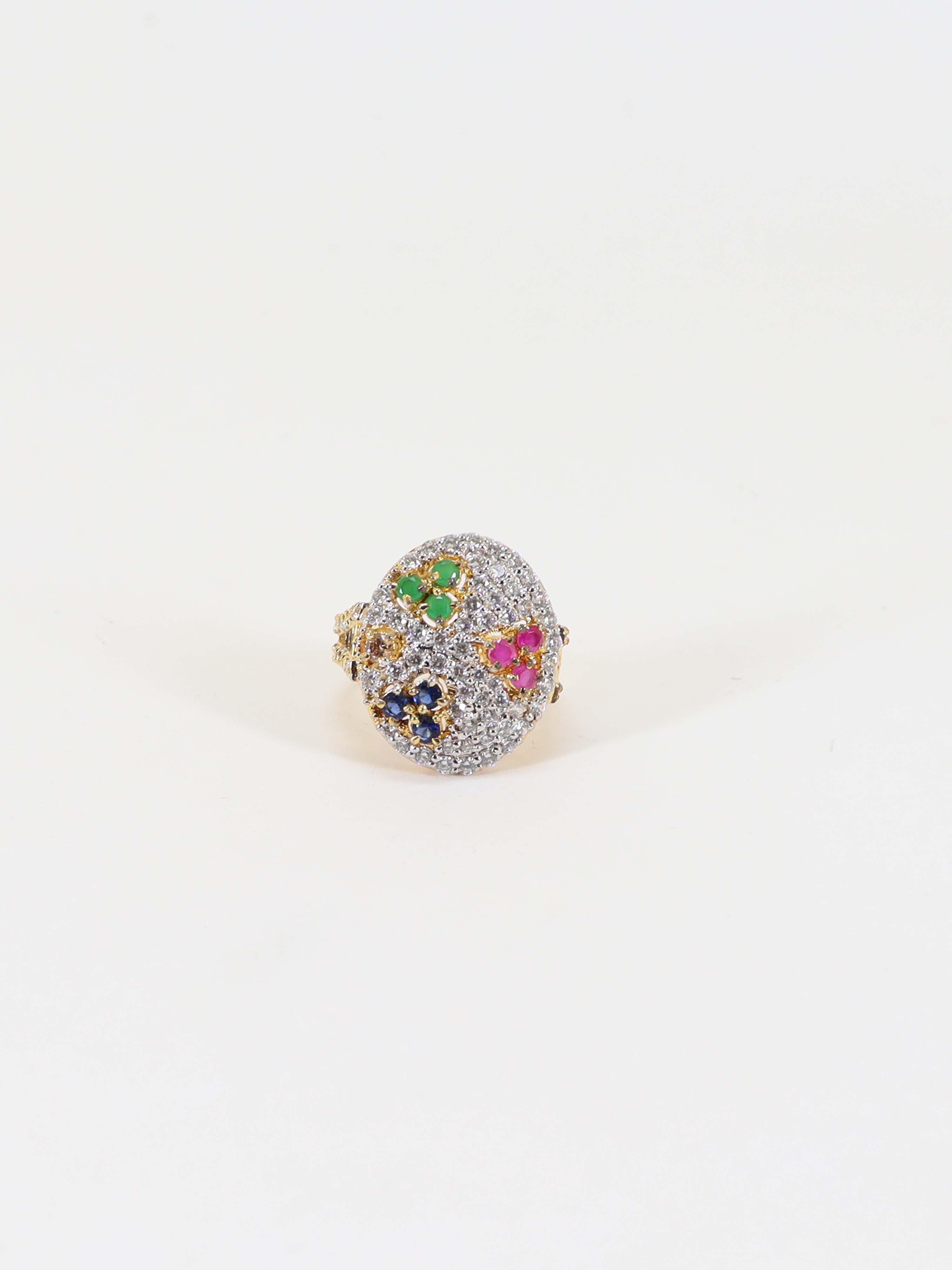 Ring With Red , Green And Blue Zircons In 925 Silver.