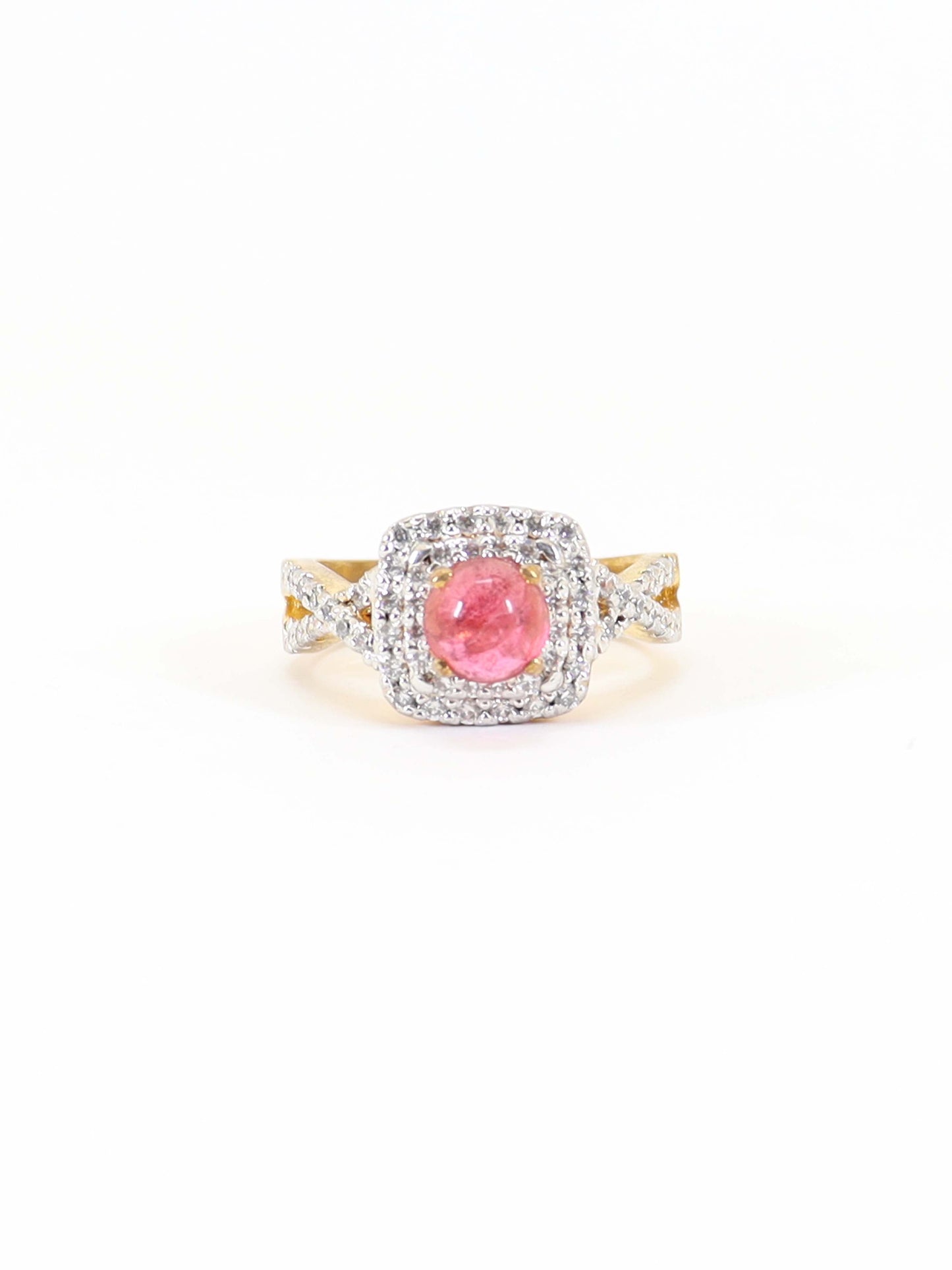 Ring Studded With Semiprecious Pink Turmaline In 925 Silver.