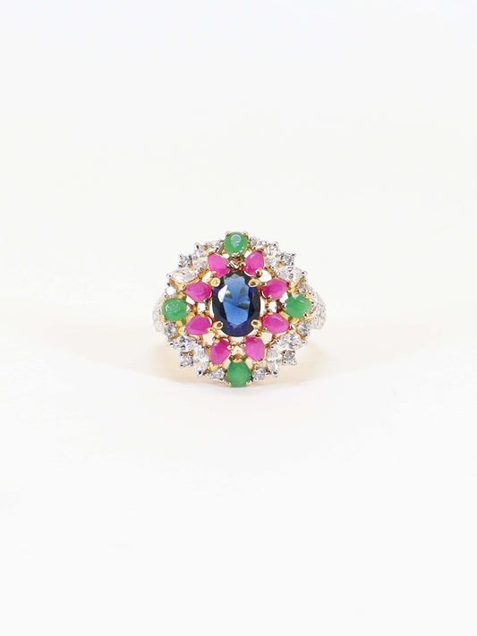 Ring Studded With Multicolor Stones In 925 Silver.