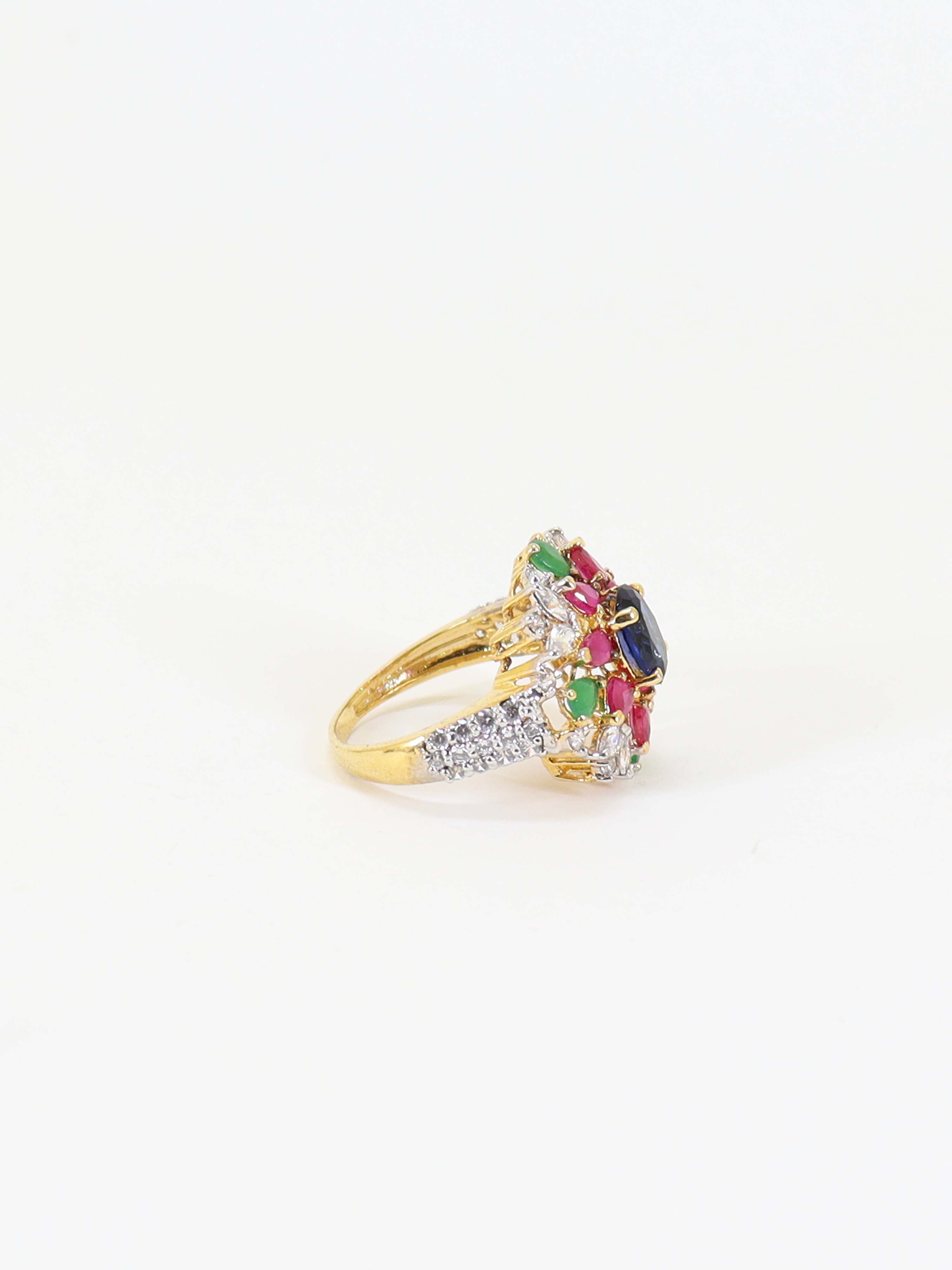 Ring Studded With Multicolor Stones In 925 Silver.