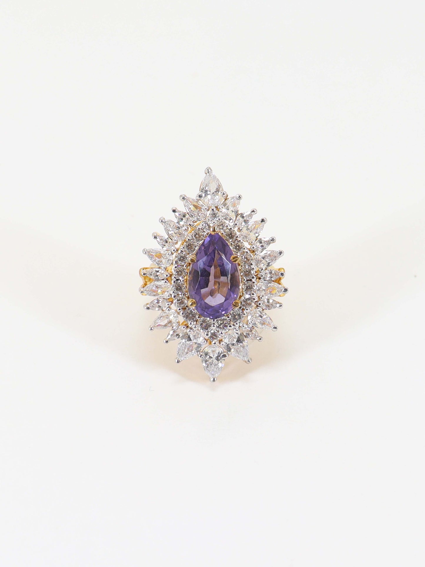 Ring Studded With Zircons And Semi-Precious Amethyst In Silver.