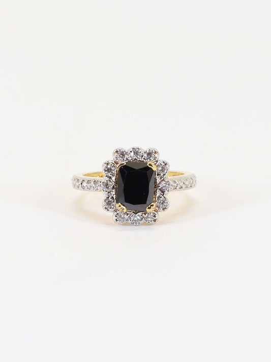 Ring With Black Stone In 925 Silver.