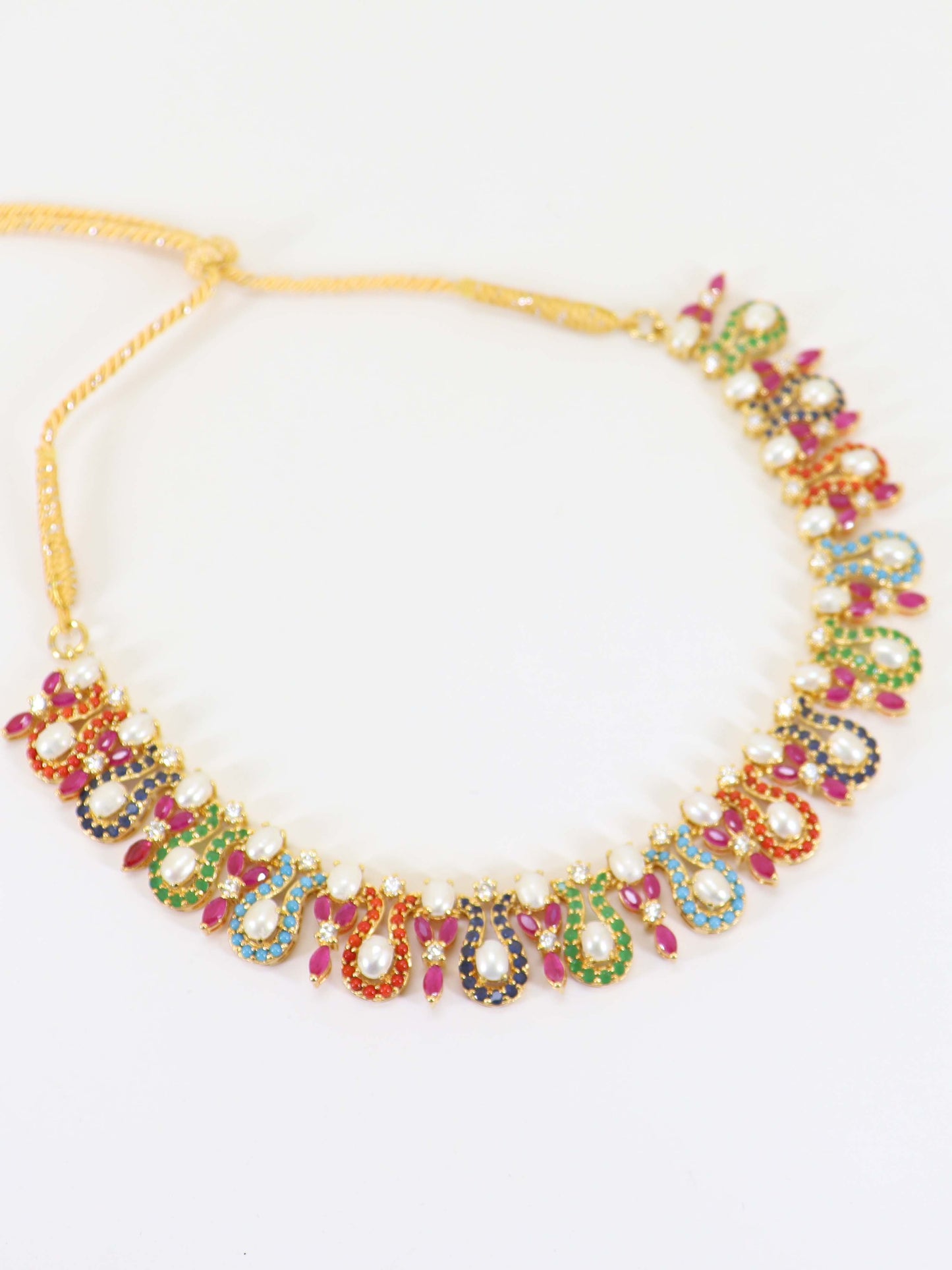 Necklace Set Studded With Multicolor Stone In 925 Silver.