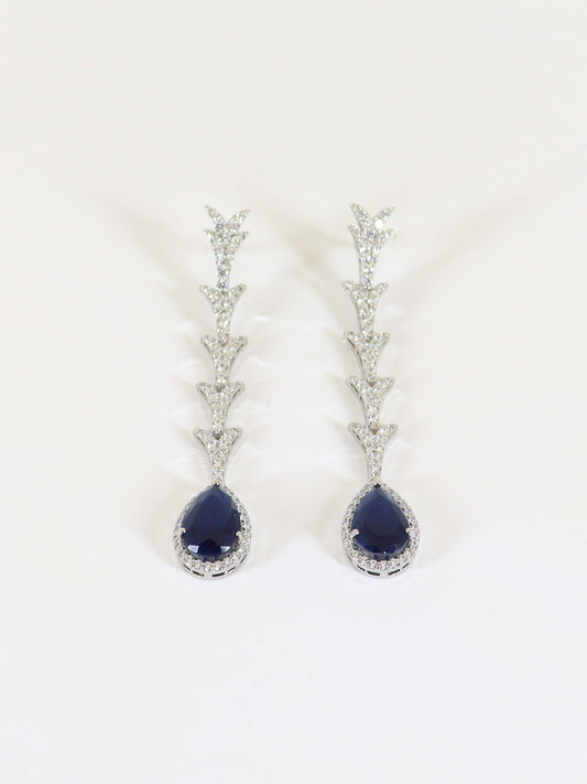 Earing With Zircons And Semiprecious Sapphire In 925 Silver.