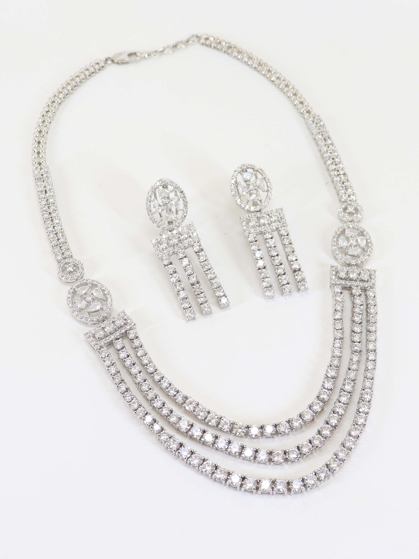 Diamond Style Zircons Mala In 925 Silver.