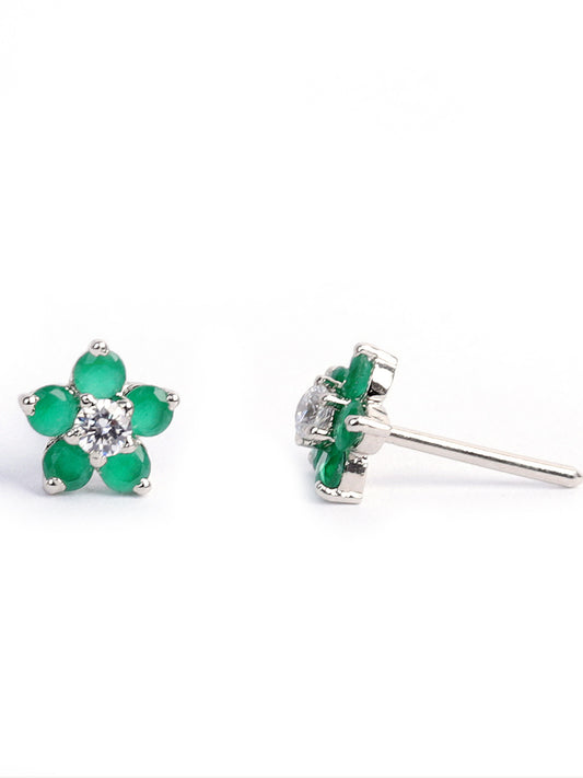 Tops Studded With Zircons And Semiprecious Emerald In 925 Silver.