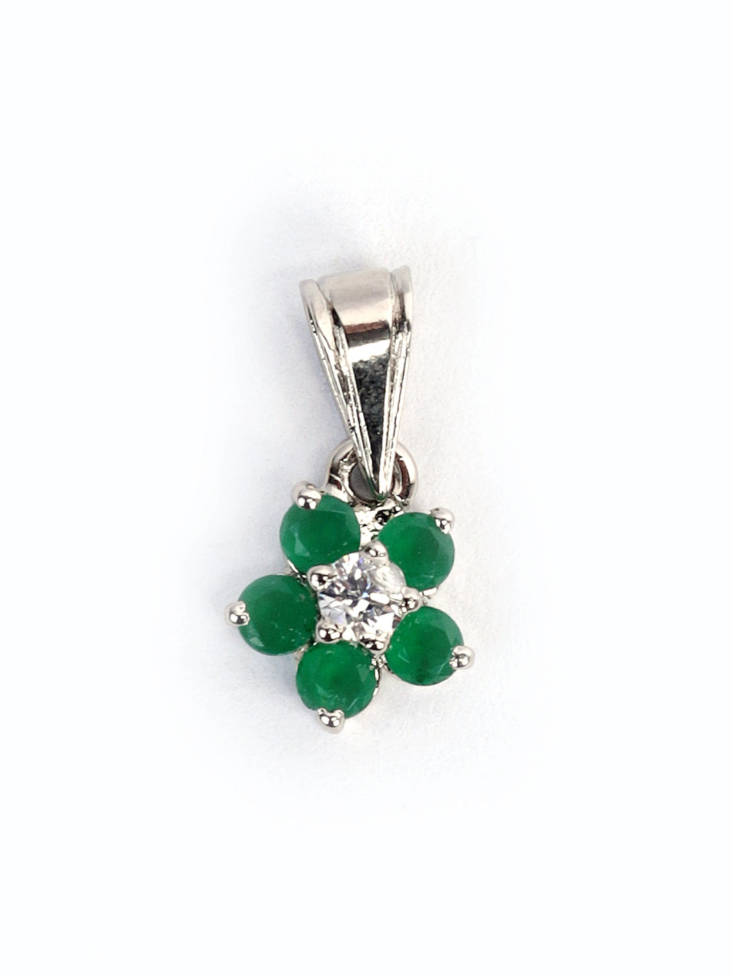 Locket Tops Studded With Zircons And Semiprecious Emerald In 925 Silver.