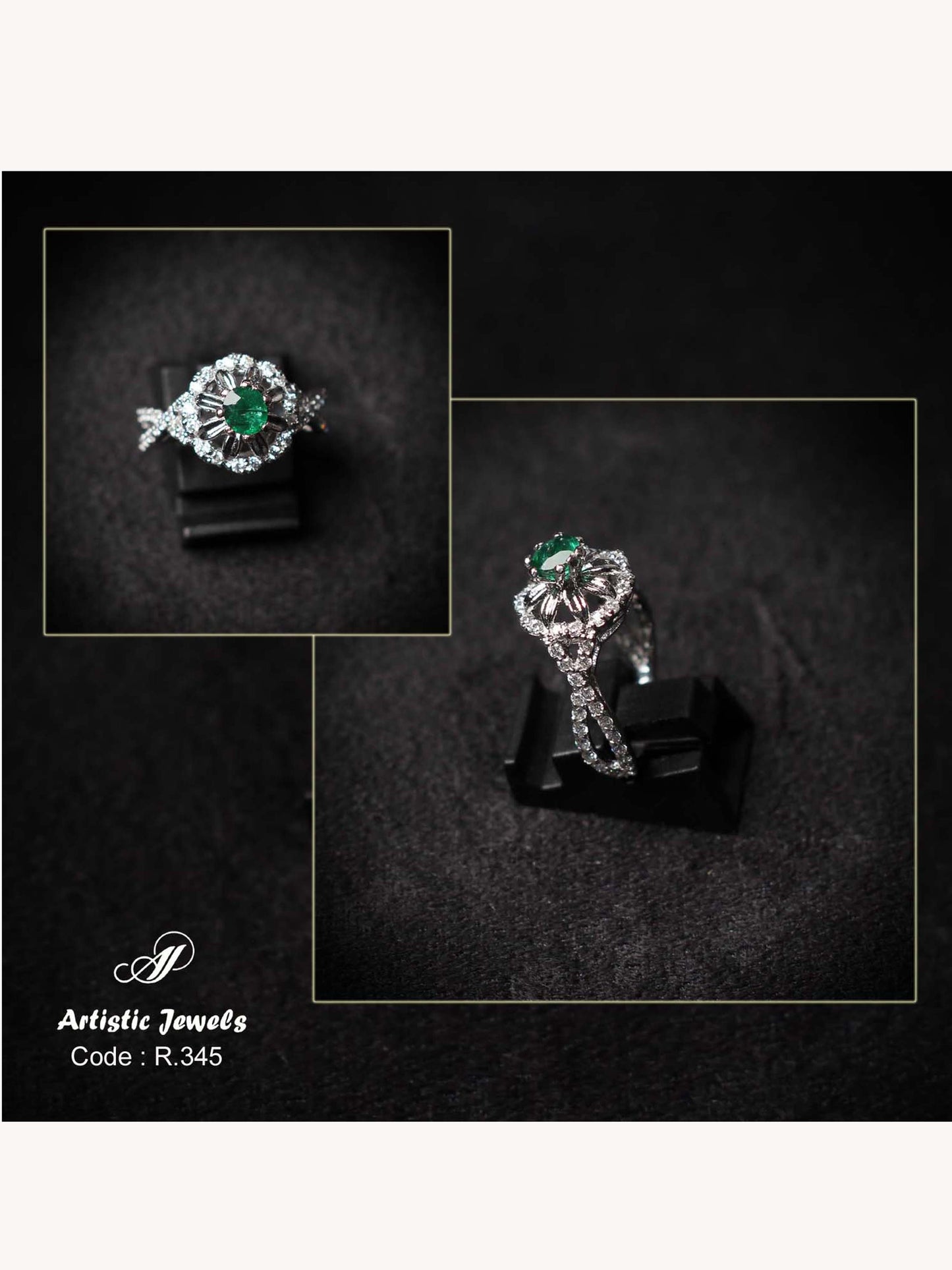 Ring Studded With Semiprecious Emerald In 925 Silver.