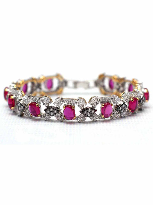 Bracelet Studded With Zircons And Semiprecious Ruby In 925 Silver.