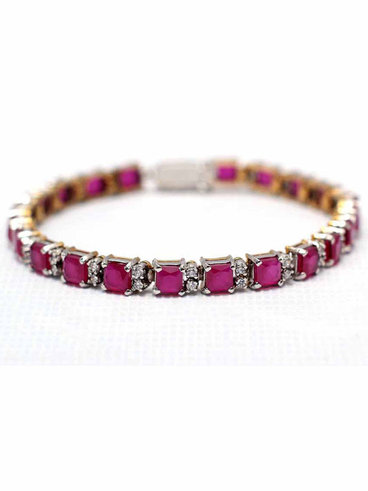 Bracelet Studded With Zircons And Semiprecious Ruby In 925 Silver.