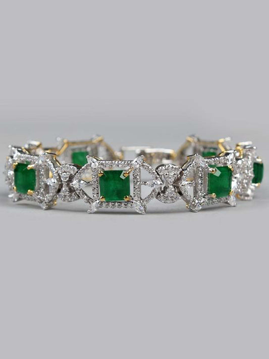 Bracelet With Semiprecious Emerald In 925 Silver.