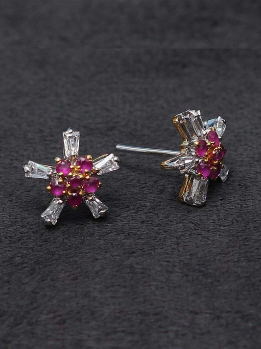 Tops Studded With Zircons And Semiprecious Ruby In 925 Silver.